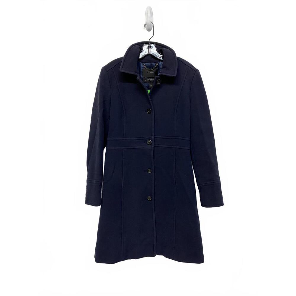 JCrew Double Cloth Carmignano Navy Blue Wool Blend Long Coat Size 10 Wool Blend